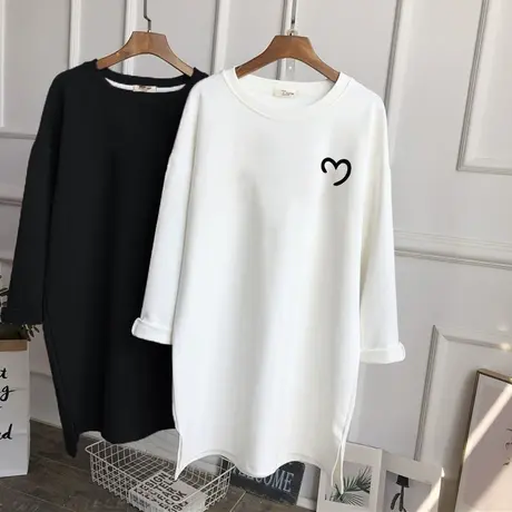 秋冬季白色打底衫女2022设计感开叉长袖T恤内搭长款网红纯棉上衣商品大图