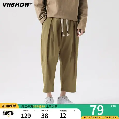 VIISHOW港风宽松阔腿运动休闲裤男秋潮牌高街纯色百搭松紧抽绳裤商品大图