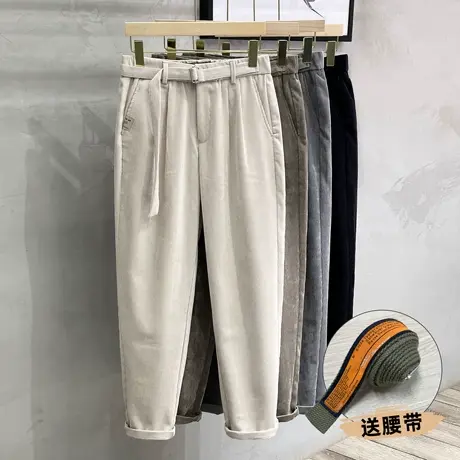 300g加厚保暖超纤灯芯绒秋冬款九分裤休闲裤男裤中通宽松小脚长裤商品大图