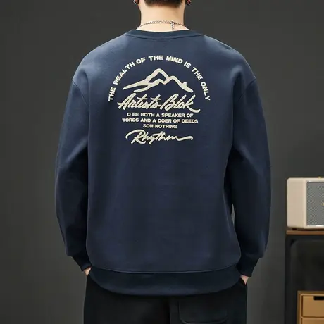 男装潮牌重磅印花打底衫秋冬季痞帅高街圆领卫衣春秋款长袖上衣服商品大图