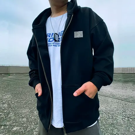 2024新款拉链卫衣男春秋季开衫胖子oversize大码宽松加绒连帽外套图片