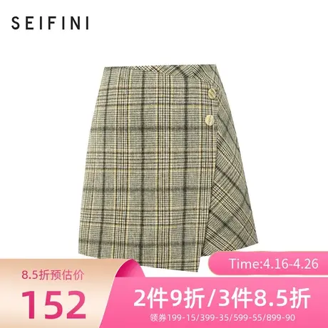 诗凡黎半身裙秋冬新款不规则下摆时尚格纹休闲女裙短裙3BA141291图片
