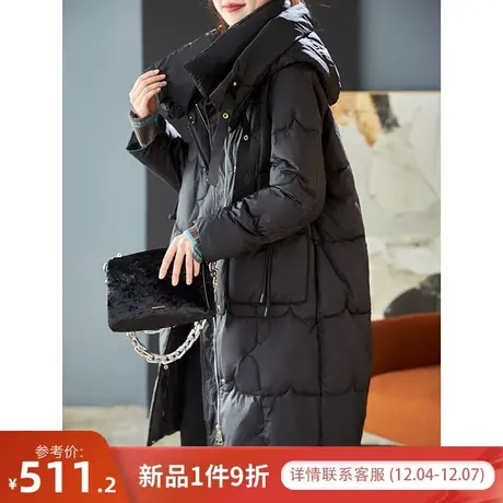 宝诗黎2023冬季新款连帽纯色外套上衣女中长款宽松90白鸭绒羽绒服图片