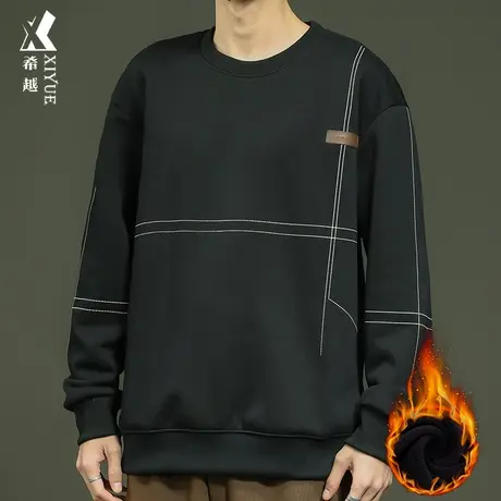 重磅华棉加绒加厚卫衣男冬季奥粒绒上衣宽松大码男士辑明线打底衫商品大图