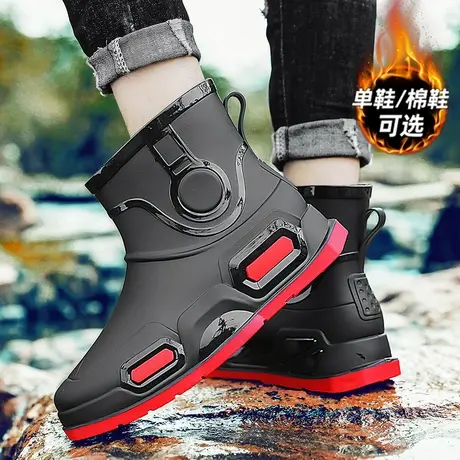 雨鞋男款冬季中筒雨靴防滑防水鞋加绒橡胶鞋钓鱼耐磨加厚保暖棉靴商品大图