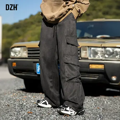 男士麂皮绒工装裤子男春季直筒宽松2024新款阔腿裤美式复古伞兵裤商品大图