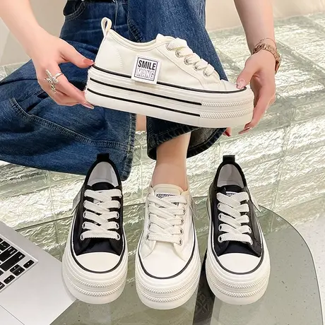 帆布鞋子女2024新款爆款春夏季女鞋百搭厚底增高小白鞋女休闲板鞋商品大图