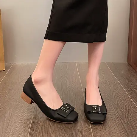 时尚浅口单鞋女2024新款春秋通勤低跟奶奶鞋法式粗跟百搭玛丽珍鞋商品大图