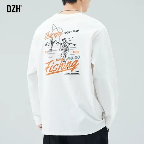 男士美式印花长袖t恤男圆领纯棉潮牌秋季打底衫上衣2025年新款潮商品大图