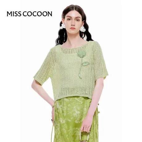 MISSCOCOON【雀翎夏梦】24春夏新款休闲网格立体绣花宽松针织罩衫图片