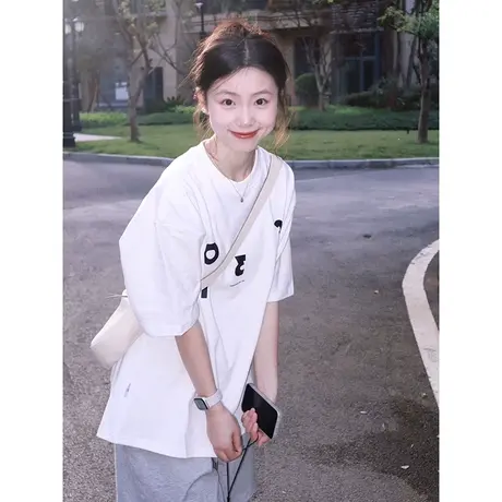 纯棉短袖t恤女夏季美式复古小个子潮牌ins原创设计感宽松半袖上衣商品大图