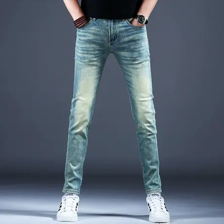 美式高街复古潮牌牛仔裤男款春秋2024新款修身小脚裤子男潮流休闲商品大图