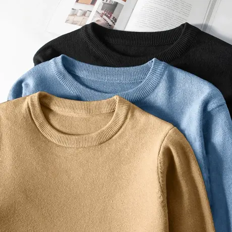 圆领毛衣男士内搭秋冬加绒加厚潮流保暖毛线衣针织打底衫男春秋款商品大图