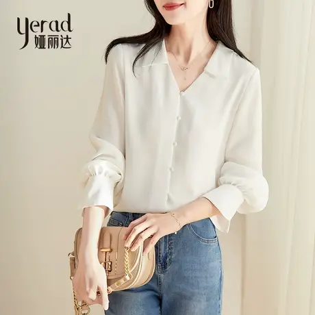 【秒杀款】不退不换娅丽达V领衬衫女春装小众设计感长袖衬衣商品大图
