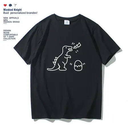 夏季趣味卡通恐龙印花短袖t恤男纯棉学生宽松休闲半袖体恤上衣图片