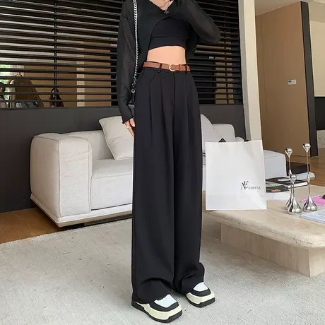 窄版阔腿裤女春秋2024新款高腰垂感宽松高级感直筒小个子西装裤子商品大图