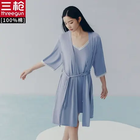 三枪女睡裙莫代尔夏性感晨袍蕾丝吊带裙女睡袍图片
