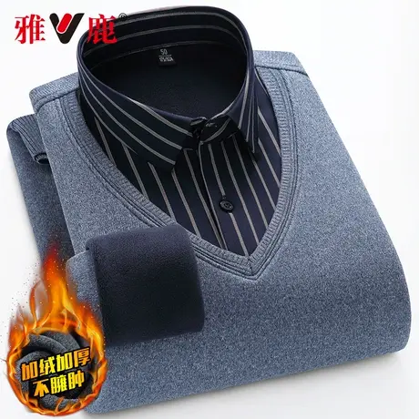 【加绒加厚】雅鹿2023秋冬新款圆领休闲毛衣打底针织衫加厚上衣男商品大图