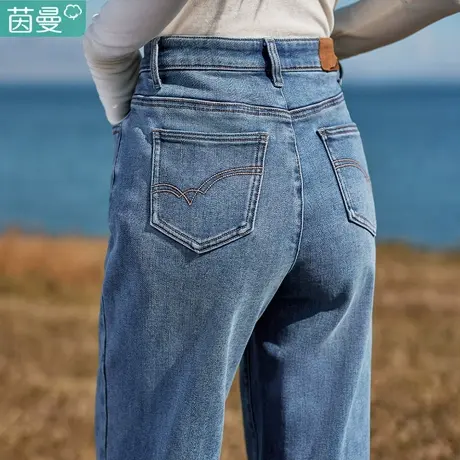 茵曼牛仔裤女士2024新款春秋高腰窄版直筒裤显瘦裤子美式宽松图片