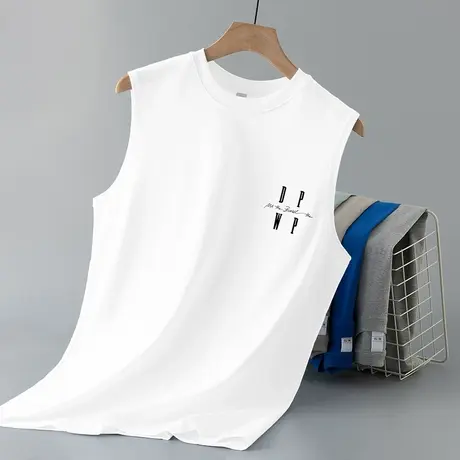 重磅纯棉白色背心男夏季健身运动篮球美式坎肩液氨长绒棉无袖t恤商品大图