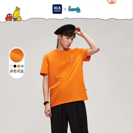 HLA/海澜之家爆笑虫子短袖T恤夏季橙色时尚图案圆领半袖t恤男女图片