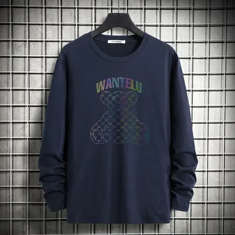 2023新款秋季纯棉t恤男士长袖小熊潮流宽松内搭打底衫全棉秋衣服商品大图