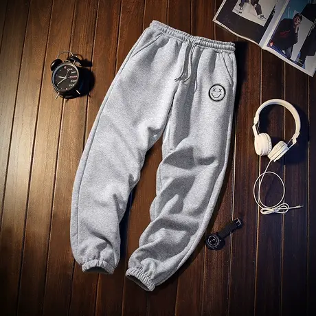 港风笑脸抽绳卫裤男春秋季运动裤宽松韩版青年小脚潮流休闲长裤子商品大图