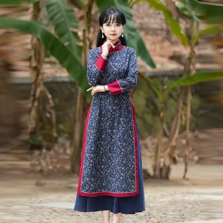 筠雅秋季改良旗袍连衣裙女气质修身显瘦复古时尚中式长裙子22J160商品大图