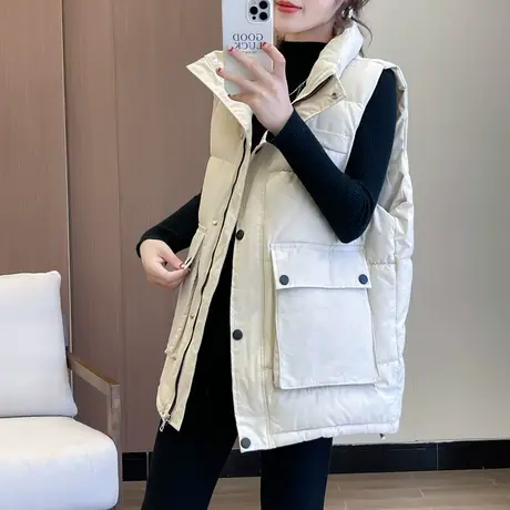 羽绒棉大口袋马甲女2023秋冬季中长款秋新款宽松马夹面包服外套潮商品大图