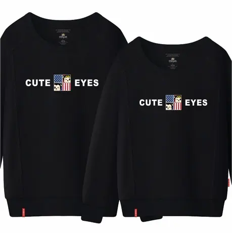 Ohlyah品牌情侣装卫衣男女长袖套头纯棉圆领简约英文显瘦黑色外套商品大图