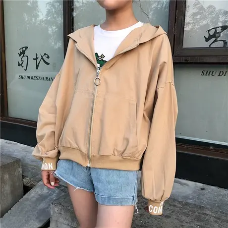 2021新款韩版小个子女春秋休闲bf风宽松学生短款蝙蝠袖棒球服外套商品大图