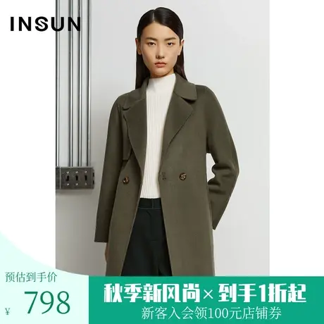 恩裳冬季女装一粒扣宽松翻领羊毛通勤气质修身女士中长款毛呢外套商品大图