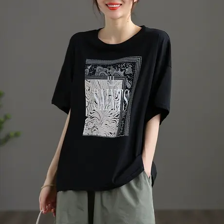 dza文艺白色纯棉短袖t恤女士2022夏季新薄款宽松上衣短款显瘦体恤商品大图