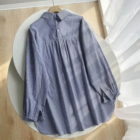 条纹衬衫女中长款2022秋季新款韩版宽松百搭显瘦休闲长袖衬衣外穿图片