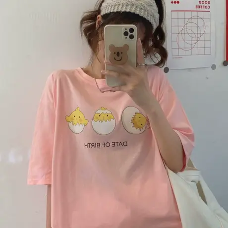 vintage短袖t恤女2021新款夏季宽松韩版ins设计感小众纯棉上衣服商品大图