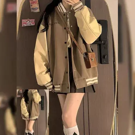 美式复古棒球服冬季2023年新款春秋vintage外套女设计感秋冬加厚商品大图