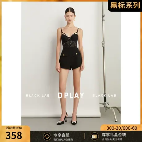 DPLAY2023黑标新秋气质经典黑高腰节重工浮雕金属扣A字长腿精短裤商品大图
