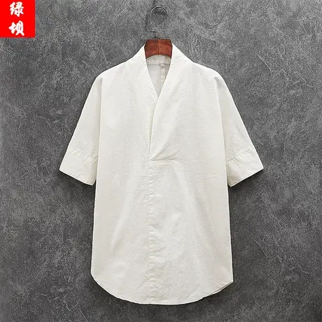 夏季半截袖T恤男青年七分袖上衣中国风体恤宽松中袖男装棉麻衣服图片