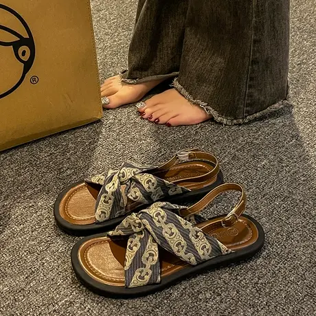复古高级感罗马凉鞋女仙女风2023年春夏季新款法式平底沙滩软底鞋商品大图