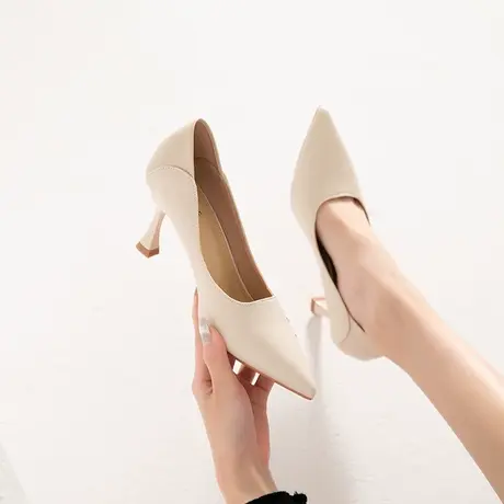 法式高跟鞋女2023年春季新款气质尖头细跟工作鞋浅口百搭职业单鞋商品大图