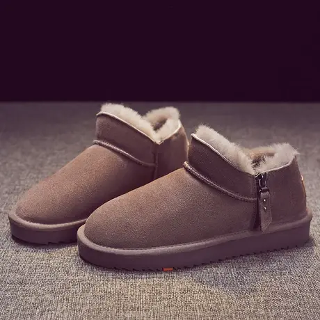 雪地靴女2023新款短筒拉链皮毛一体冬季加绒面包鞋女低帮防滑棉鞋图片