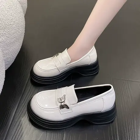 百搭jk小皮鞋女2024年新款厚底乐福鞋一脚蹬设计感小众小个子单鞋图片