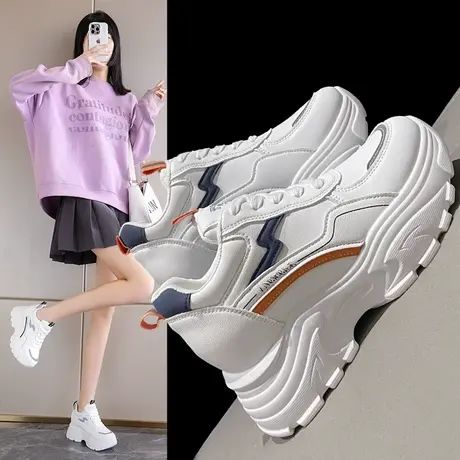 白色厚底老爹鞋女鞋2024新款春季百搭配裙子小白增高休闲运动鞋子商品大图