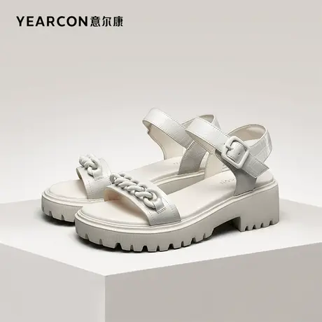 意尔康女鞋夏季粗跟凉鞋外穿厚底海边沙滩鞋法式气质休闲魔术贴图片
