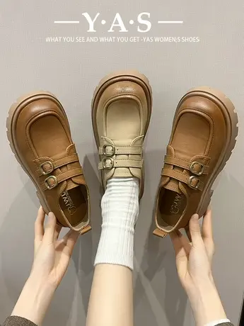 厚底英伦风小皮鞋女2024年春季新款单鞋软底一脚蹬懒人乐福鞋学院商品大图