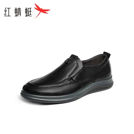 红蜻蜓软底爸爸鞋2023秋季新款男鞋中年休闲皮鞋一脚蹬男士单鞋子图片
