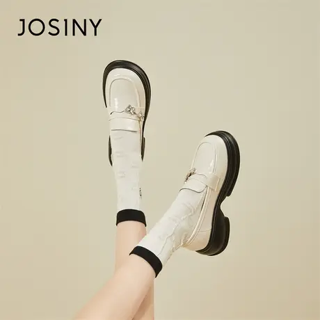 Josiny/卓诗尼厚底乐福鞋女2024春季白色学院风JK小皮鞋复古单鞋商品大图