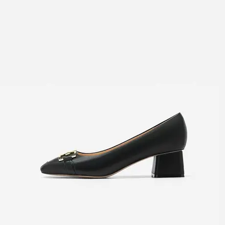 Nine West/玖熙2023年春夏新款单鞋女中跟方头羊皮粗跟女鞋通勤图片