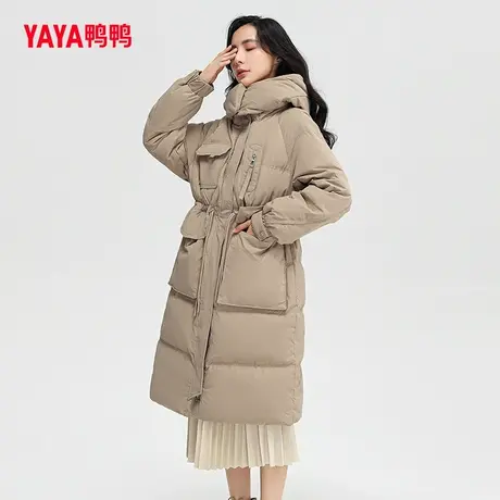 鸭鸭羽绒服女2023年秋冬长款过膝显瘦韩版宽松加厚连帽收腰外套Y图片