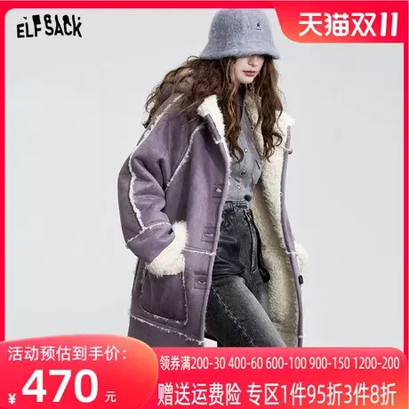 妖精的口袋撞色加厚棉服女2023冬季新款小个子复古设计感保暖棉衣商品大图